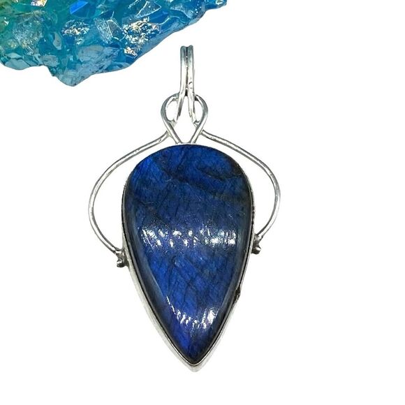 Blue Fire Flash Labradorite Necklace Pendant Solid 925 Sterling Silver